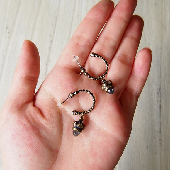 Lano Labradorite x antique brass goblet earrings set of 2 [LN-2121] 