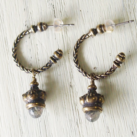 Lano Labradorite x antique brass goblet earrings set of 2 [LN-2121] 