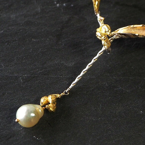 Lano（ラノ） 手作りアクセサリー 南洋パール×銅×真鍮×シルバー ボヌール ネックレス[LN-4213]