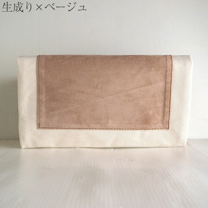 [Washable, 2 colors] MOUNTAIN DA CHERRY Kurashiki Canvas No. 4 Canvas Clutch Bag Beige x Pig Suede [MDC-KRS2] 