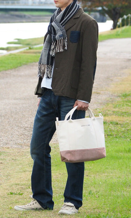 【丸洗いOK・3色】MOUNTAIN DA CHERRY (マウンテン ダ チェリー) 倉敷帆布4号キャンバス マルチトートバッグ S 生成り×ピッグスエード [MDC-MTS]