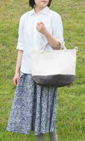 【丸洗いOK・3色】MOUNTAIN DA CHERRY (マウンテン ダ チェリー) 倉敷帆布4号キャンバス マルチトートバッグ S 生成り×ピッグスエード [MDC-MTS]