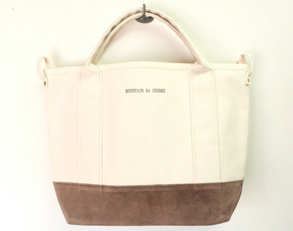【丸洗いOK・3色】MOUNTAIN DA CHERRY (マウンテン ダ チェリー) 倉敷帆布4号キャンバス マルチトートバッグ S 生成り×ピッグスエード [MDC-MTS]