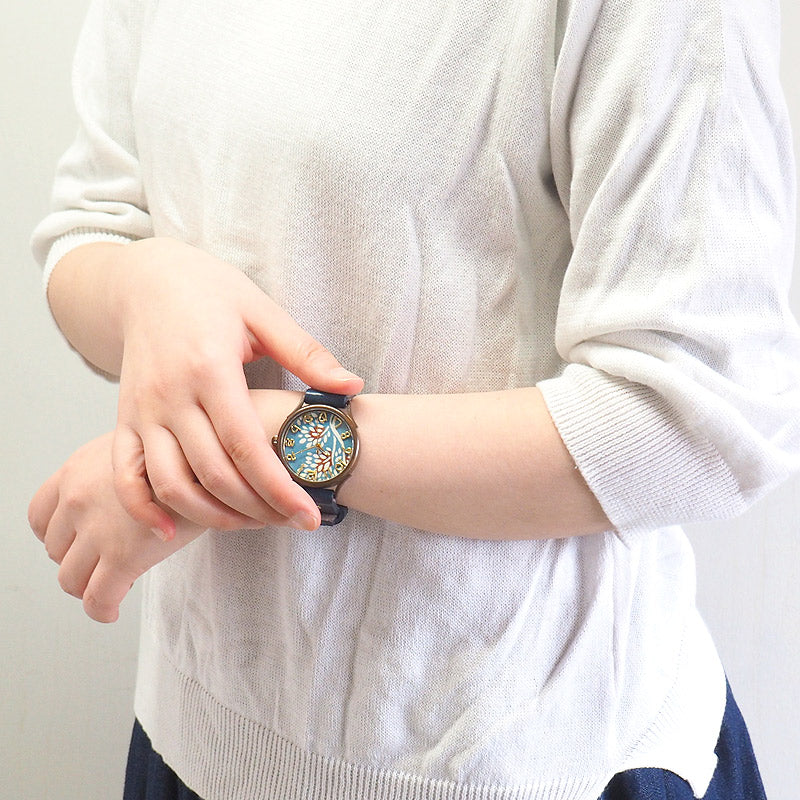 vie handmade watch "Japanese tch" Japanese paper dial Japanese watch Nanten blue L size [WJ-004L-BL] 