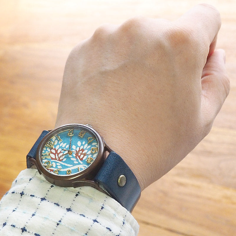 vie handmade watch "Japanese tch" Japanese paper dial Japanese watch Nanten blue L size [WJ-004L-BL] 