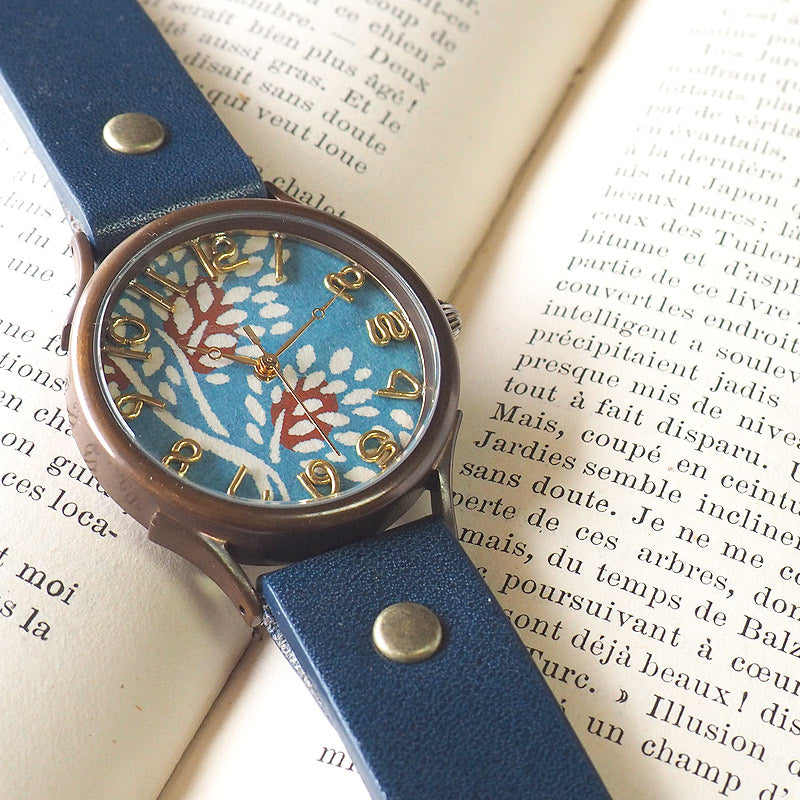 vie handmade watch "Japanese tch" Japanese paper dial Japanese watch Nanten blue L size [WJ-004L-BL] 