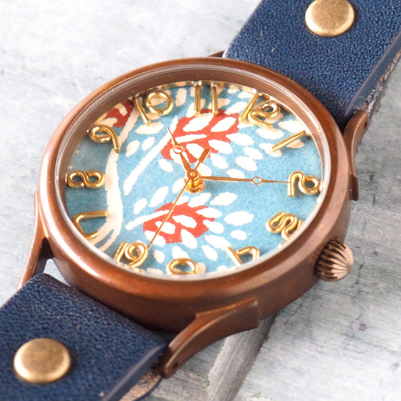 vie handmade watch "Japanese tch" Japanese paper dial Japanese watch Nanten blue L size [WJ-004L-BL] 