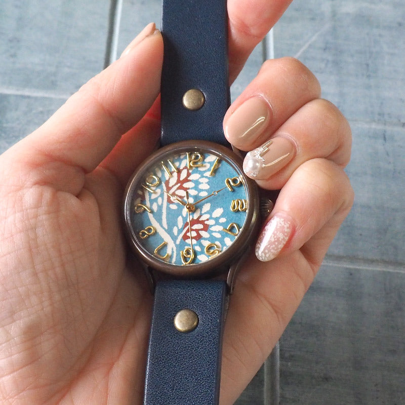 vie handmade watch "Japanese tch" Japanese paper dial Japanese watch Nanten blue L size [WJ-004L-BL] 