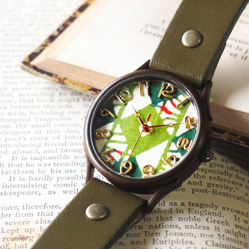 vie（ヴィー） 手作り腕時計 “和tch” 和紙文字盤 和時計 菱緑 グリーン Lサイズ [WJ-004L-GR]