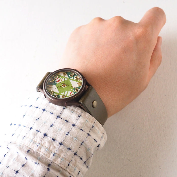 vie handmade watch "Japanese tch" Japanese paper dial Japanese watch green L size [WJ-004L-GR] 
