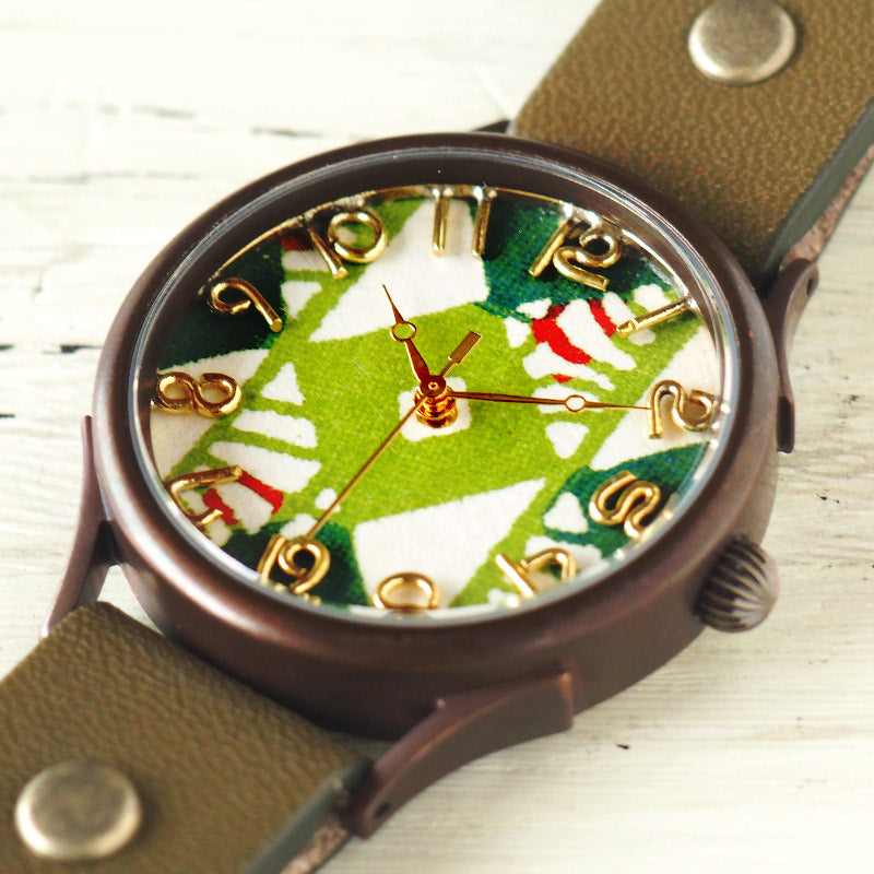 vie（ヴィー） 手作り腕時計 “和tch” 和紙文字盤 和時計 菱緑 グリーン Lサイズ [WJ-004L-GR]