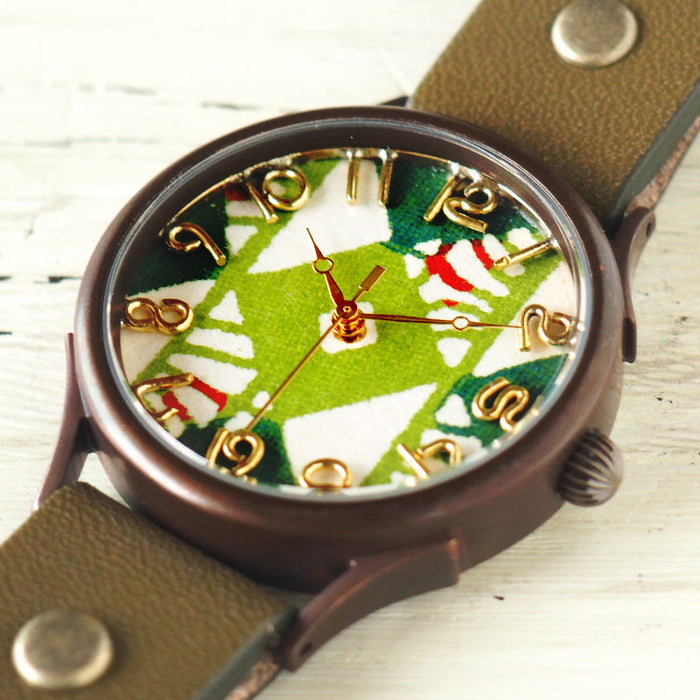 vie（ヴィー） 手作り腕時計 “和tch” 和紙文字盤 和時計 菱緑 グリーン Lサイズ [WJ-004L-GR]