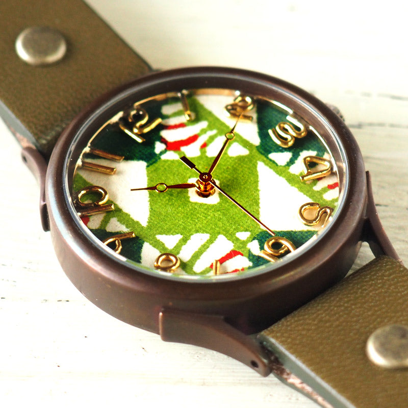 vie（ヴィー） 手作り腕時計 “和tch” 和紙文字盤 和時計 菱緑 グリーン Lサイズ [WJ-004L-GR]