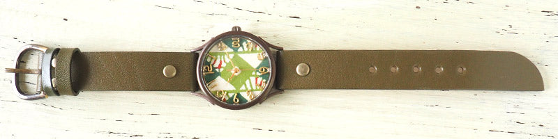 vie（ヴィー） 手作り腕時計 “和tch” 和紙文字盤 和時計 菱緑 グリーン Lサイズ [WJ-004L-GR]