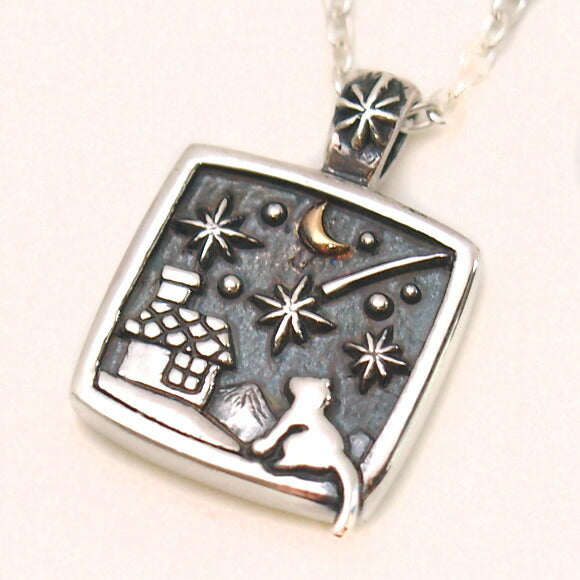 moge Shooting Star Night - Cat - Silver Necklace [mo-N-030] 