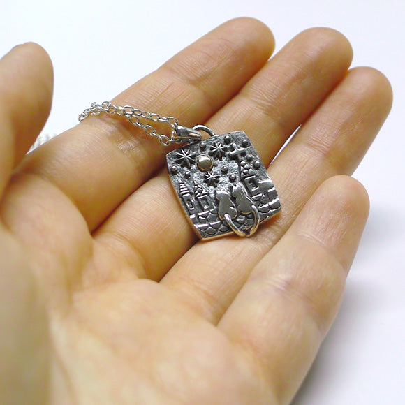 Moge Handmade Silver Accessories Promise of the Moon - Cat - Silver Necklace [mo-N-031] 