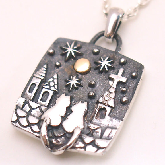 Moge Handmade Silver Accessories Promise of the Moon - Cat - Silver Necklace [mo-N-031] 