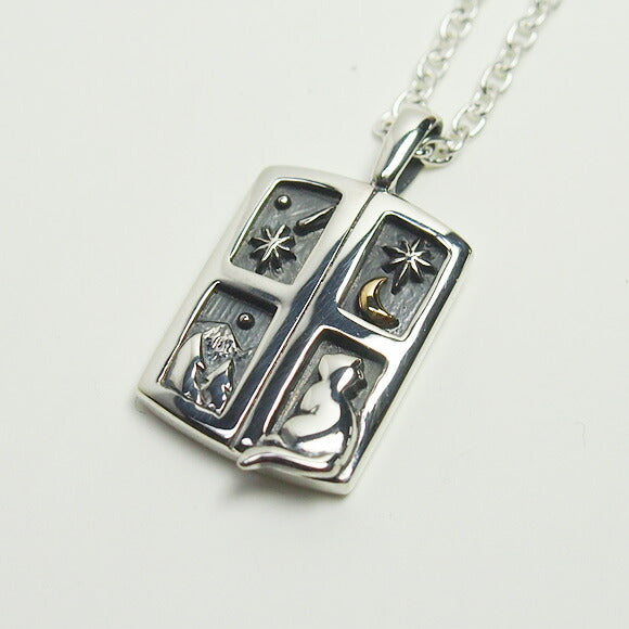 moge Shooting Star Night - Cat by the Window - Silver Necklace [mo-N-039] 