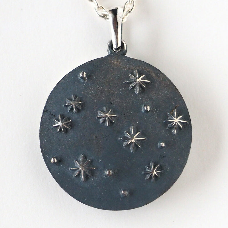 moge Handmade Silver Accessories Moon Gondola -Crescent Moon and Cat- Silver Necklace [mo-N-044] 