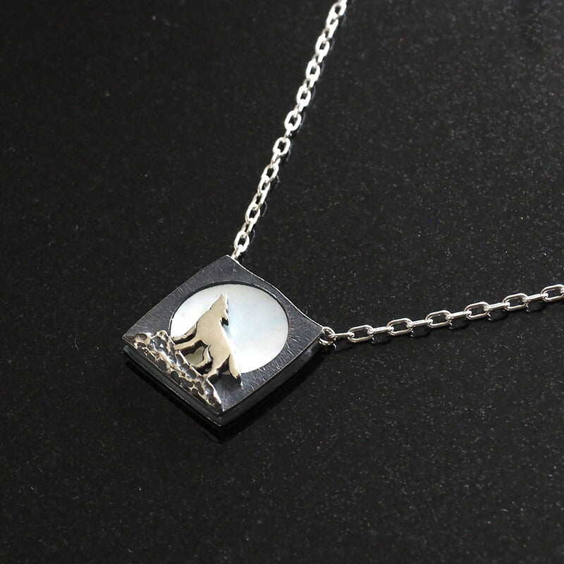 moge Handmade silver accessories Roar to the white moon-wolf- silver necklace [mo-N-047] 