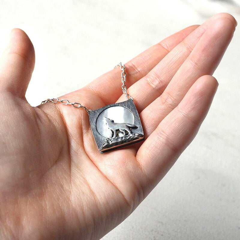 moge Handmade silver accessories Roar to the white moon-wolf- silver necklace [mo-N-047] 