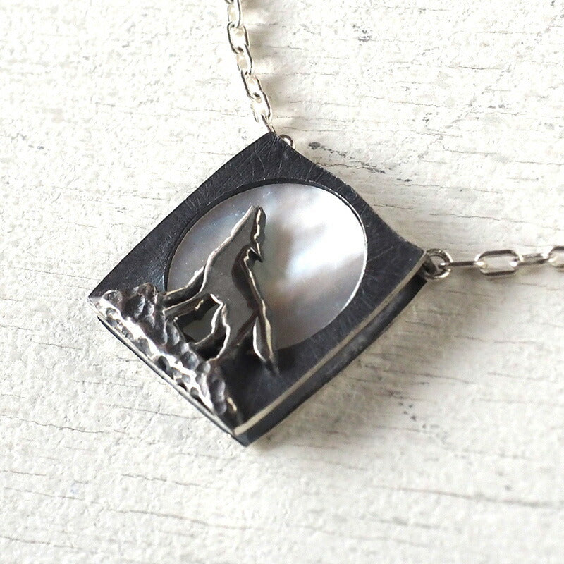 moge Handmade silver accessories Roar to the white moon-wolf- silver necklace [mo-N-047] 