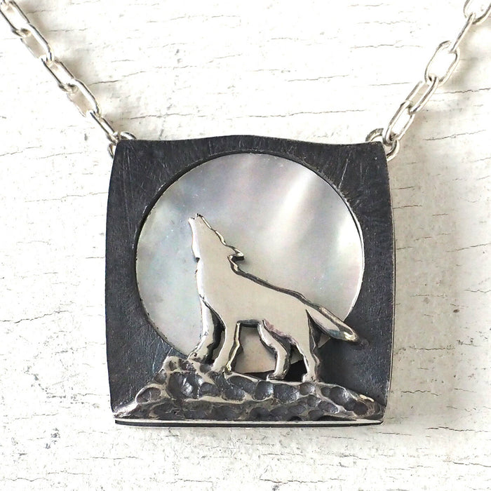 moge Handmade silver accessories Roar to the white moon-wolf- silver necklace [mo-N-047] 