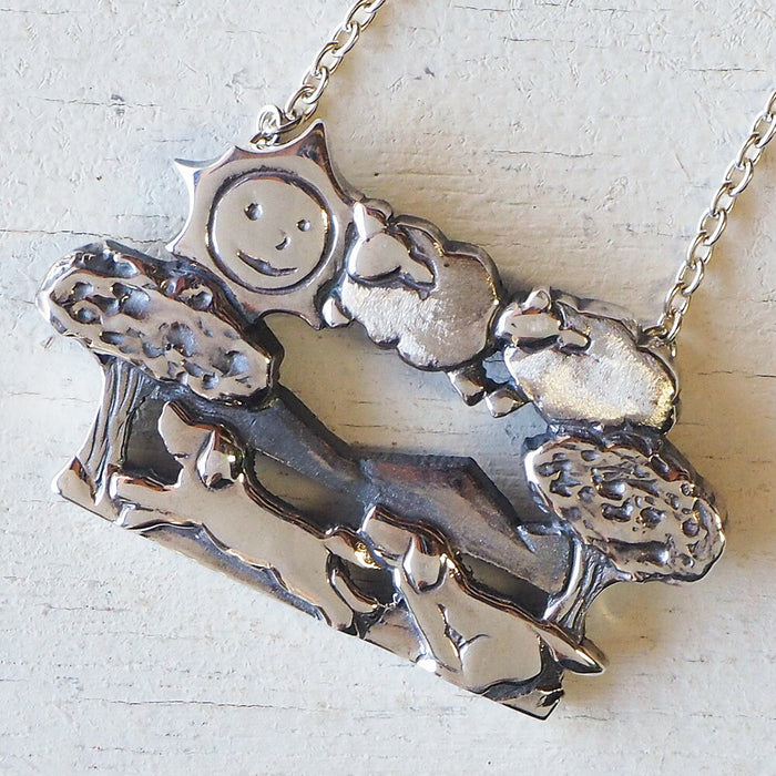moge Handmade silver accessories Sheep cloud and dog silver necklace [mo-N-049] 