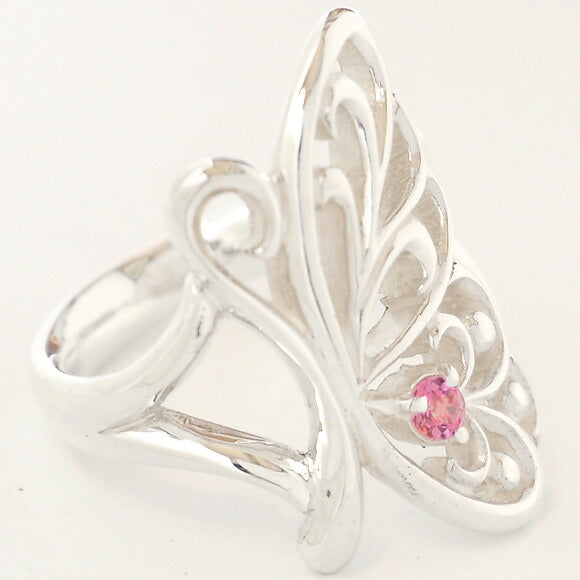 moge silver accessories butterfly silver ring pink tourmaline [mo-R-011] 