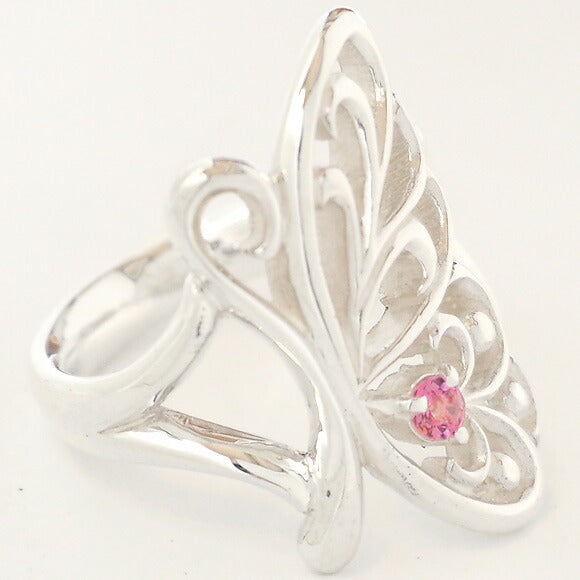 moge silver accessories butterfly silver ring pink tourmaline [mo-R-011] 