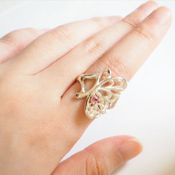moge silver accessories butterfly silver ring pink tourmaline [mo-R-011] 