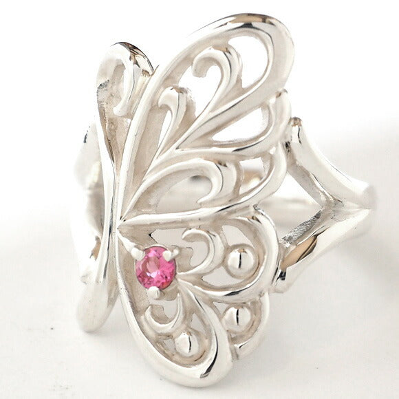 moge silver accessories butterfly silver ring pink tourmaline [mo-R-011] 