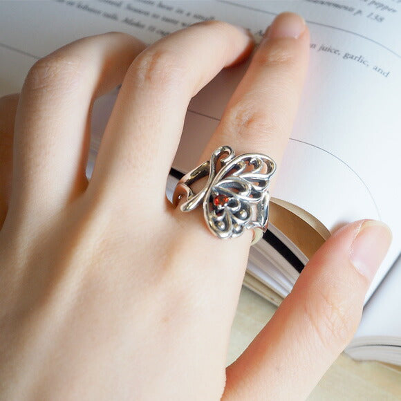moge silver accessories butterfly silver ring garnet [mo-R-013] 