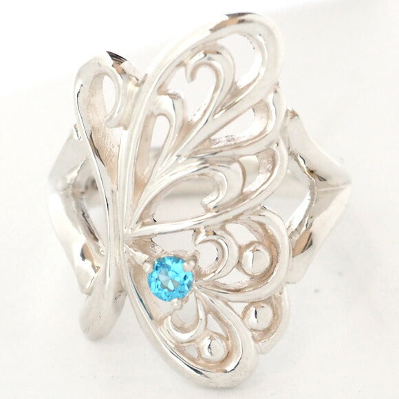 moge（モゲ） シルバーアクセサリー 蝶 シルバーリング ブルートパーズ [mo-R-014]