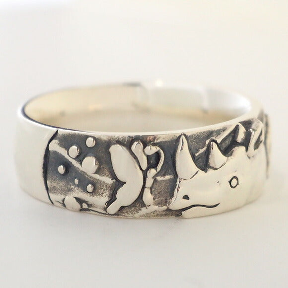 [Choose from 2 colors] moge silver accessories Under the sunlight filtering through the trees -rhinoceros and friends- silver ring 7.5mm [mo-R-019] 