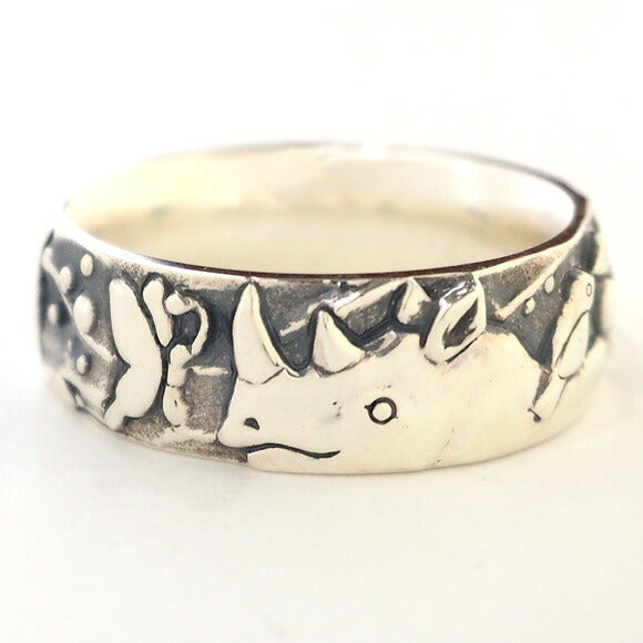 [Choose from 2 colors] moge silver accessories Under the sunlight filtering through the trees -rhinoceros and friends- silver ring 7.5mm [mo-R-019] 