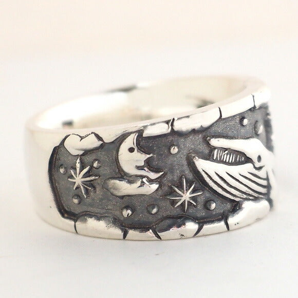 moge 銀飾品 飛翔的夢想 - 鯨魚和企鵝 - 銀戒指 11 毫米 [mo-R-020] 