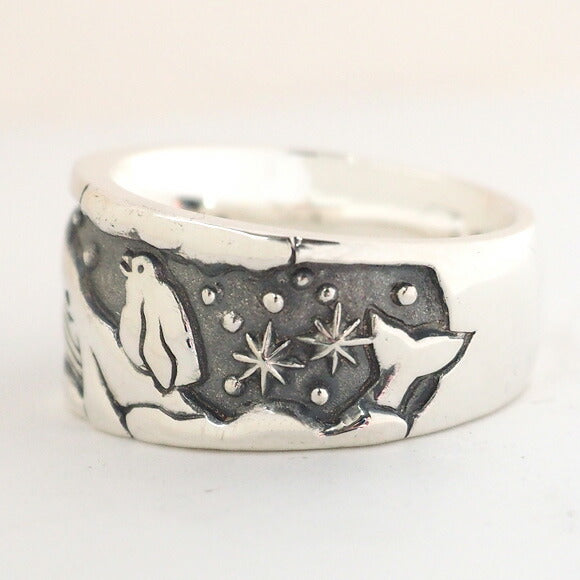 moge silver accessories Flying dreams - whales and penguins - silver ring 11mm [mo-R-020] 