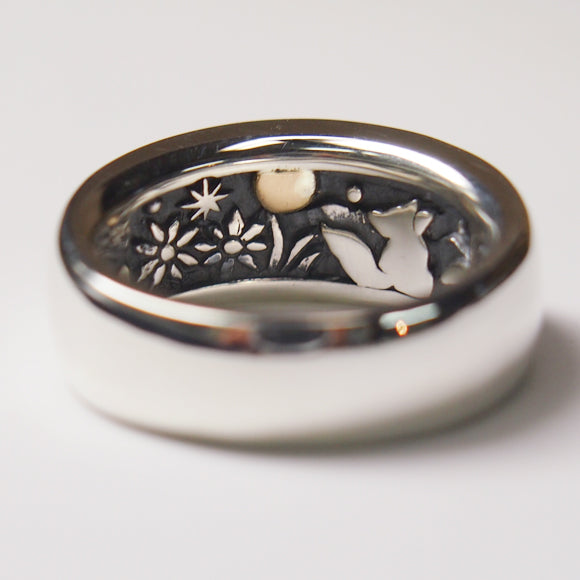 moge（モゲ） シルバーアクセサリー 同じ月を見てた―キタキツネ― シルバーリング 8mm [mo-R-024]