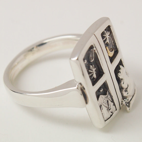 moge handmade silver accessories shooting star night - cat by the window - silver ring [mo-R-048] 