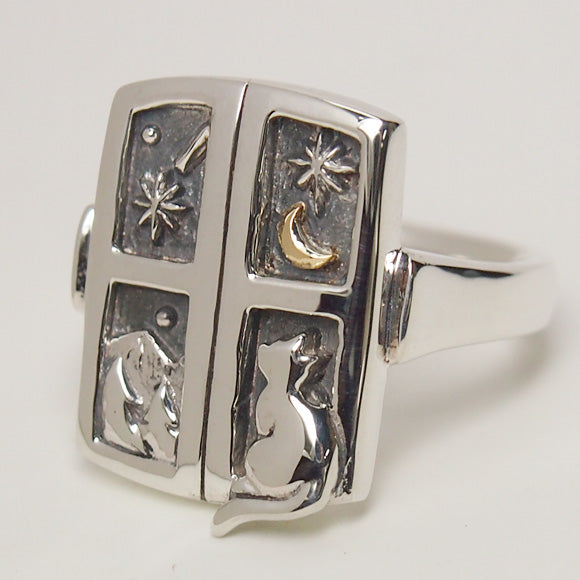 moge handmade silver accessories shooting star night - cat by the window - silver ring [mo-R-048] 