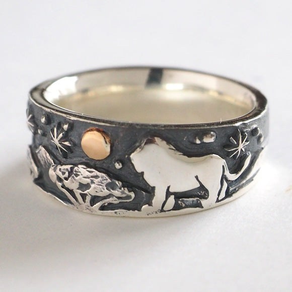 moge handmade silver accessories moon bond - lion - silver ring 8mm [mo-R-061]