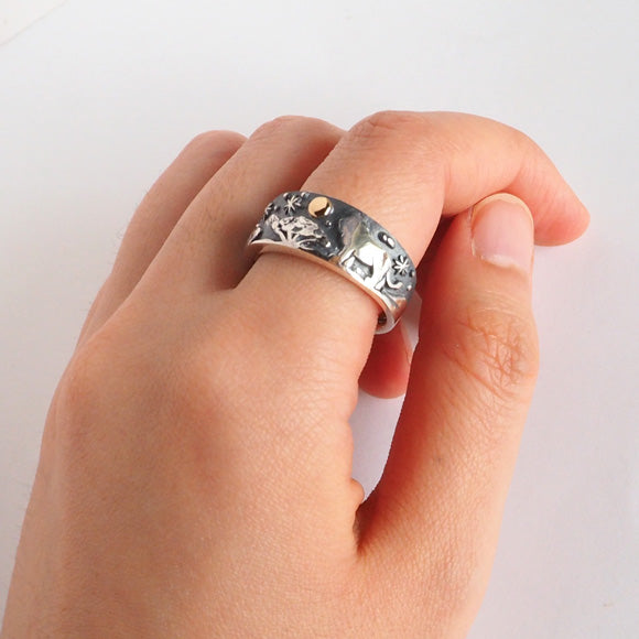 moge（モゲ） 手作りシルバーアクセサリー 月の絆 －ライオン－ シルバーリング 8mm [mo-R-061]