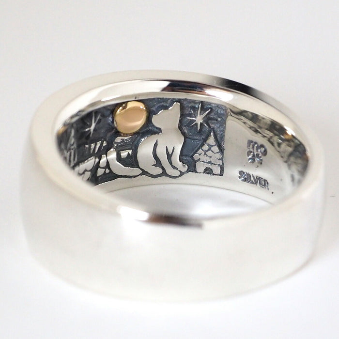 moge handmade silver accessories I was looking at the same moon - cat on the roof - silver ring 10mm [mo-R-069] 