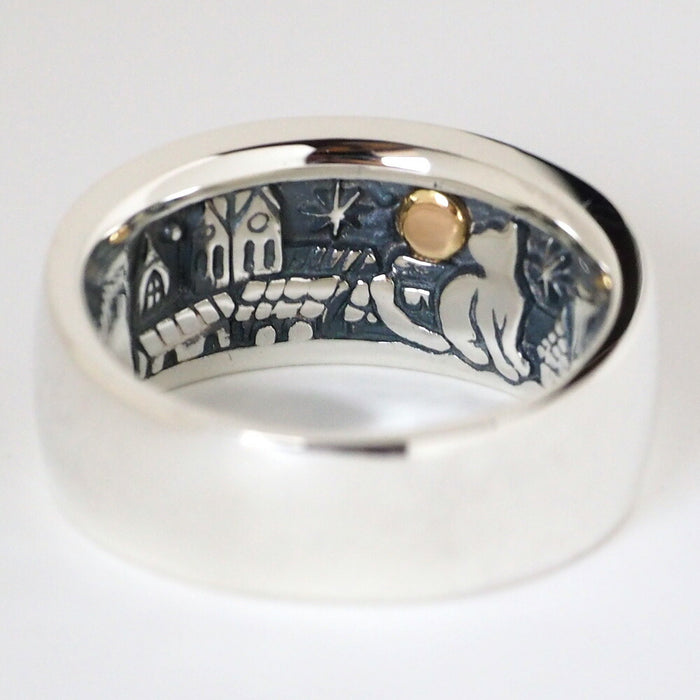 moge handmade silver accessories I was looking at the same moon - cat on the roof - silver ring 10mm [mo-R-069] 