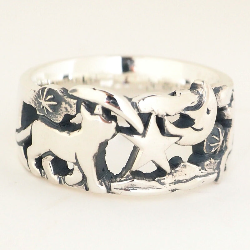 moge handmade silver accessories shooting star and cat silver ring 10.5mm [mo-R-072] 