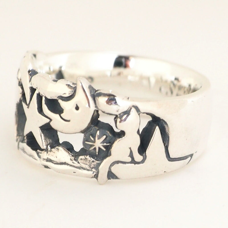 moge handmade silver accessories shooting star and cat silver ring 10.5mm [mo-R-072] 