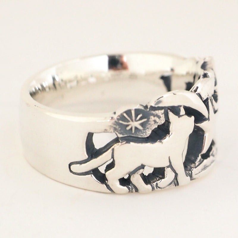 moge handmade silver accessories shooting star and cat silver ring 10.5mm [mo-R-072] 