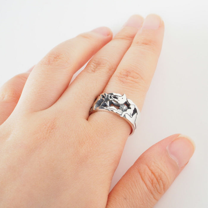 moge handmade silver accessories shooting star and cat silver ring 10.5mm [mo-R-072] 