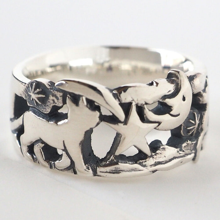 moge 手工銀飾品流星和貓銀戒指 10.5mm [mo-R-072] 